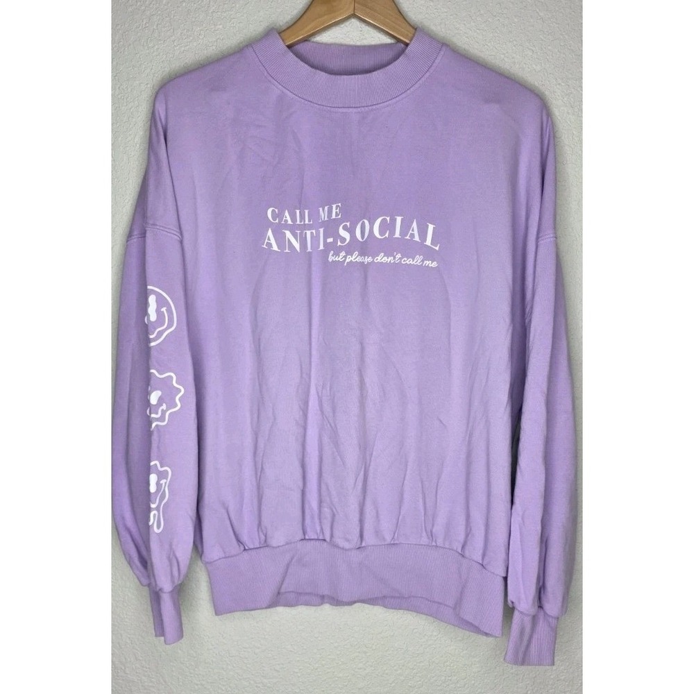 New Skinnydip London Call Me Anti Social Purple Pullover Sweatshirt Woman M
